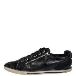 Pre Owned Louis Vuitton Black Infini Leather and Suede Low Top Sneakers Size 42