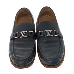 Pre Owned Louis Vuitton Blue Leather Major Loafers Size 44.5