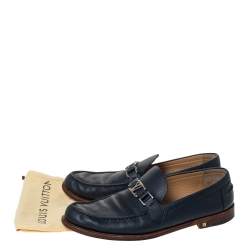 Pre Owned Louis Vuitton Blue Leather Major Loafers Size 44.5