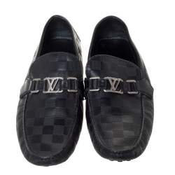 Pre Owned Louis Vuitton Black Damier Embossed Leather Hockenheim Loafer Size 42