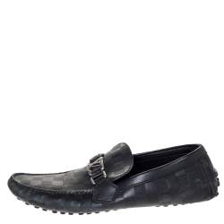 Pre Owned Louis Vuitton Black Damier Embossed Leather Hockenheim Loafer Size 42