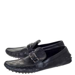 Pre Owned Louis Vuitton Black Damier Embossed Leather Hockenheim Loafer Size 42