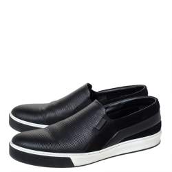 Pre Owned Louis Vuitton Black Epi Leather and Suede Twister Slip-on Sneakers Size 43.5