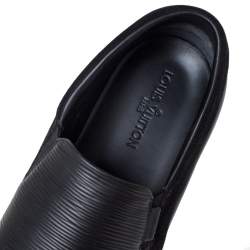 Pre Owned Louis Vuitton Black Epi Leather and Suede Twister Slip-on Sneakers Size 43.5