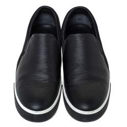Pre Owned Louis Vuitton Black Epi Leather and Suede Twister Slip-on Sneakers Size 43.5
