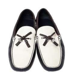 Pre Owned Louis Vuitton Tricolor Leather Bow Loafers Size 42