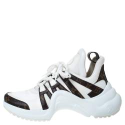 Pre Owned Louis Vuitton White Fabric And Monogram Canvas Archlight Lace Up Sneakers Size 42