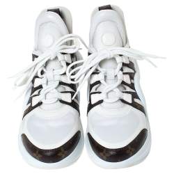 Pre Owned Louis Vuitton White Fabric And Monogram Canvas Archlight Lace Up Sneakers Size 42