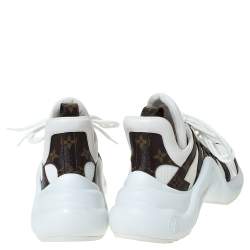 Pre Owned Louis Vuitton White Fabric And Monogram Canvas Archlight Lace Up Sneakers Size 42