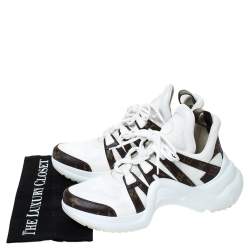 Pre Owned Louis Vuitton White Fabric And Monogram Canvas Archlight Lace Up Sneakers Size 42