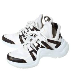Pre Owned Louis Vuitton White Fabric And Monogram Canvas Archlight Lace Up Sneakers Size 42