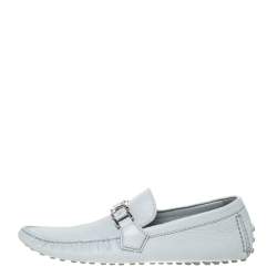 Pre Owned Louis Vuitton Grey Leather Hockenheim Logo Detail Slip On Loafers Size 41