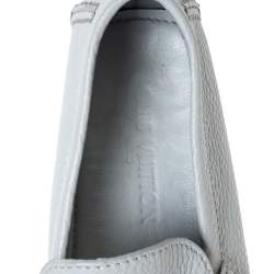 Pre Owned Louis Vuitton Grey Leather Hockenheim Logo Detail Slip On Loafers Size 41