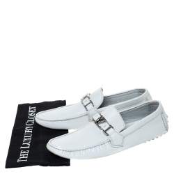 Pre Owned Louis Vuitton Grey Leather Hockenheim Logo Detail Slip On Loafers Size 41