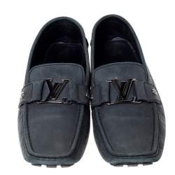 مملوكة مسبقًا حذاء لوفرز لوي فيتون "مونت كارلو" بطراز سليب أون جلد نوبوك رصاصي مقاس 43