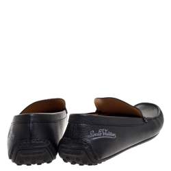 Pre Owned Louis Vuitton Black Leather Slip On Loafers Size 43