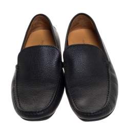 Pre Owned Louis Vuitton Black Leather Slip On Loafers Size 43