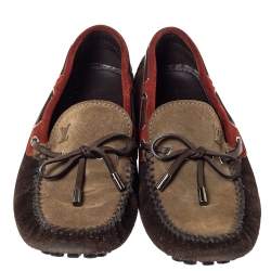 Pre Owned حذاء لوفرز لوي فيتون مزين بفيونكة سويدى ثلاثي اللون مقاس 41