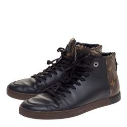 Pre Owned Louis Vuitton Black Leather And Monogram Canvas High Top Sneakers Size 40