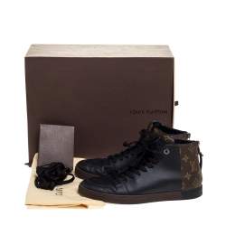 Pre Owned Louis Vuitton Black Leather And Monogram Canvas High Top Sneakers Size 40