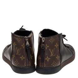 Pre Owned Louis Vuitton Black Leather And Monogram Canvas High Top Sneakers Size 40