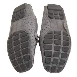 Pre Owned Louis Vuitton Grey Cutout Suede And Leather Monte Carlo Loafers Size 40.5