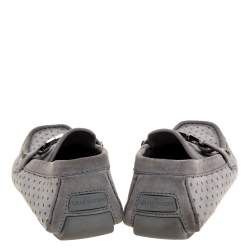 Pre Owned Louis Vuitton Grey Cutout Suede And Leather Monte Carlo Loafers Size 40.5