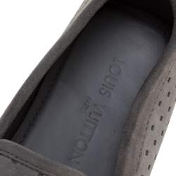 Pre Owned Louis Vuitton Grey Cutout Suede And Leather Monte Carlo Loafers Size 40.5