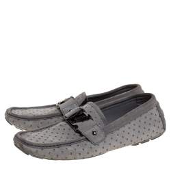 Pre Owned Louis Vuitton Grey Cutout Suede And Leather Monte Carlo Loafers Size 40.5