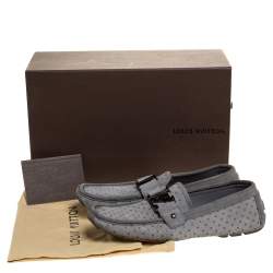 Pre Owned Louis Vuitton Grey Cutout Suede And Leather Monte Carlo Loafers Size 40.5