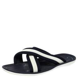Pre Owned Louis Vuitton Blue/White Canvas And Rubber Trim Cross Strap Flat Slides Size 43