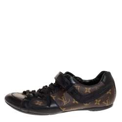Louis Vuitton Brown/Black Leather And Monogram Canvas Globe Trotter Sneakers Size 40.5