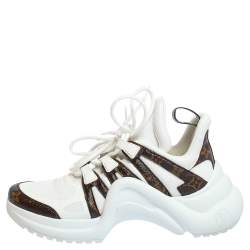 مملوكة مسبقًا Louis Vuitton White Fabric And Monogram Canvas Archlight Lace Up Sneakers Size 39