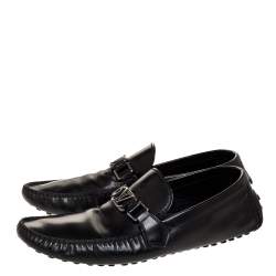 Pre Owned Louis Vuitton Black Leather Monte Carlo Slip On Loafers Size 43