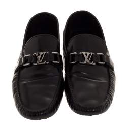 Pre Owned Louis Vuitton Black Leather Monte Carlo Slip On Loafers Size 43