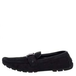 مملوكة مسبقًا Louis Vuitton Black Suede Monte Carlo Slip On Loafers Size 43.5