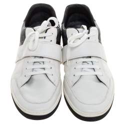 Pre Owned Louis Vuitton White Leather and Damier Graphite Canvas Low Top Sneakers Size 43