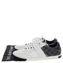 Pre Owned Louis Vuitton White Leather and Damier Graphite Canvas Low Top Sneakers Size 43