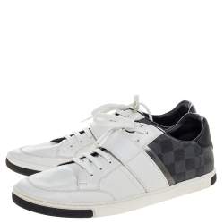 Pre Owned Louis Vuitton White Leather and Damier Graphite Canvas Low Top Sneakers Size 43