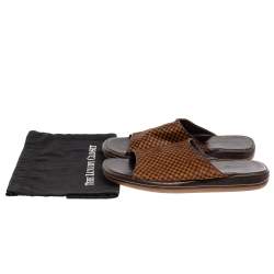 Pre Owned Louis Vuitton Brown/Beige Damier Pony Hair Slide Sandals Size 44