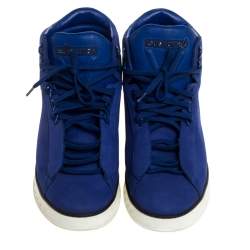 مملوكة مسبقًا حذاء رياضي لوي فيتون جلد نوبوك ودامييه برقبة عالية أزرق فاتح مقاس 41