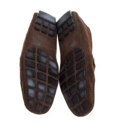 Pre Owned Louis Vuitton Dark Brown Suede Montaigne Moccasins Size 45
