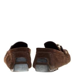 Pre Owned Louis Vuitton Dark Brown Suede Montaigne Moccasins Size 45