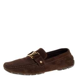 Pre Owned Louis Vuitton Dark Brown Suede Montaigne Moccasins Size 45