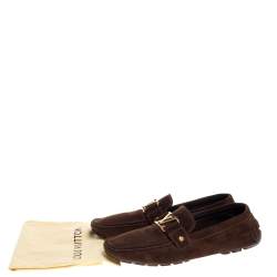 Pre Owned Louis Vuitton Dark Brown Suede Montaigne Moccasins Size 45