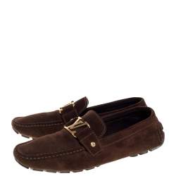 Pre Owned Louis Vuitton Dark Brown Suede Montaigne Moccasins Size 45