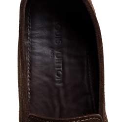 Pre Owned Louis Vuitton Dark Brown Suede Montaigne Moccasins Size 45