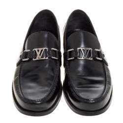 Pre Owned Louis Vuitton Black Leather Major Slip On Loafers Size 41.5 