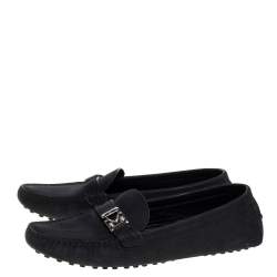 Pre Owned Louis Vuitton Black Suede Racetrack Loafers Size 39.5