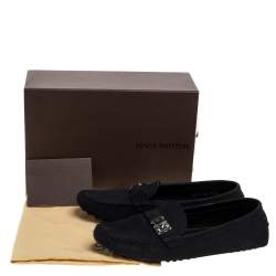 Pre Owned Louis Vuitton Black Suede Racetrack Loafers Size 39.5
